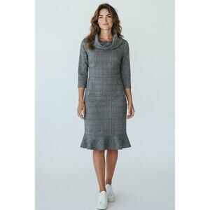Tribal Femme Petite Black & White Plaid Cowl Neck Sweater Dress P/S NWT Made in